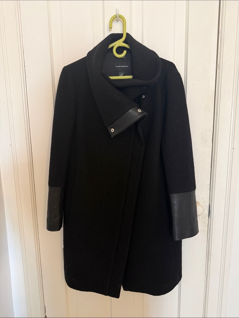 Club Monaco Black Trench Coat with Leather Cuff Detail